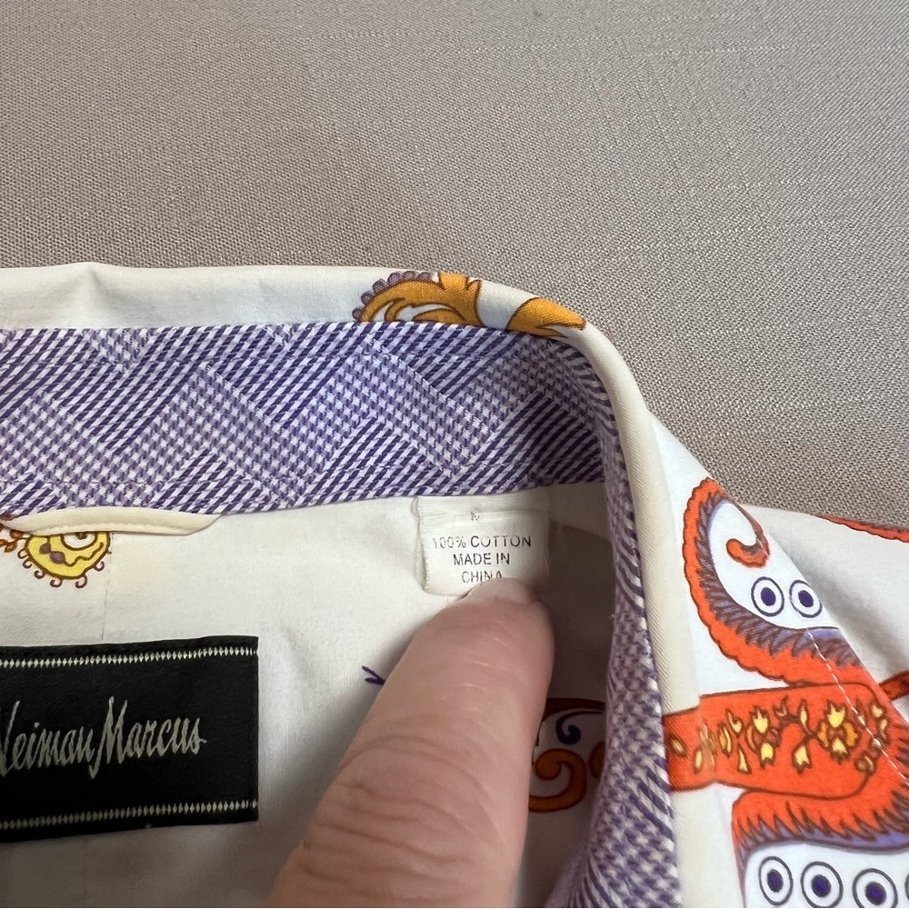 Neiman Marcus Men’s Paisley Print Button-Down Shirt | Medium | Short Sleeve - Picture 9 of 14